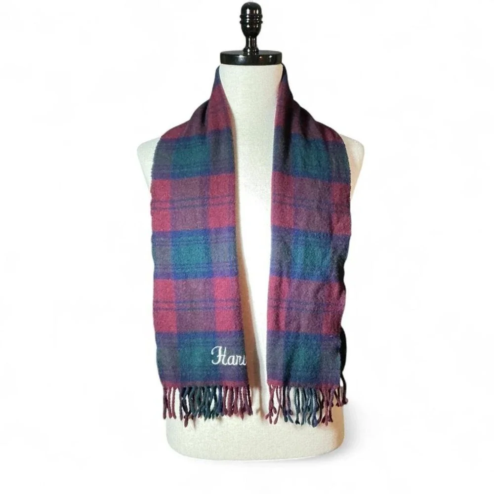 Harvard‎ Tartan Plaid Lambswool Scarf Embroidered Initials Made in Scotland